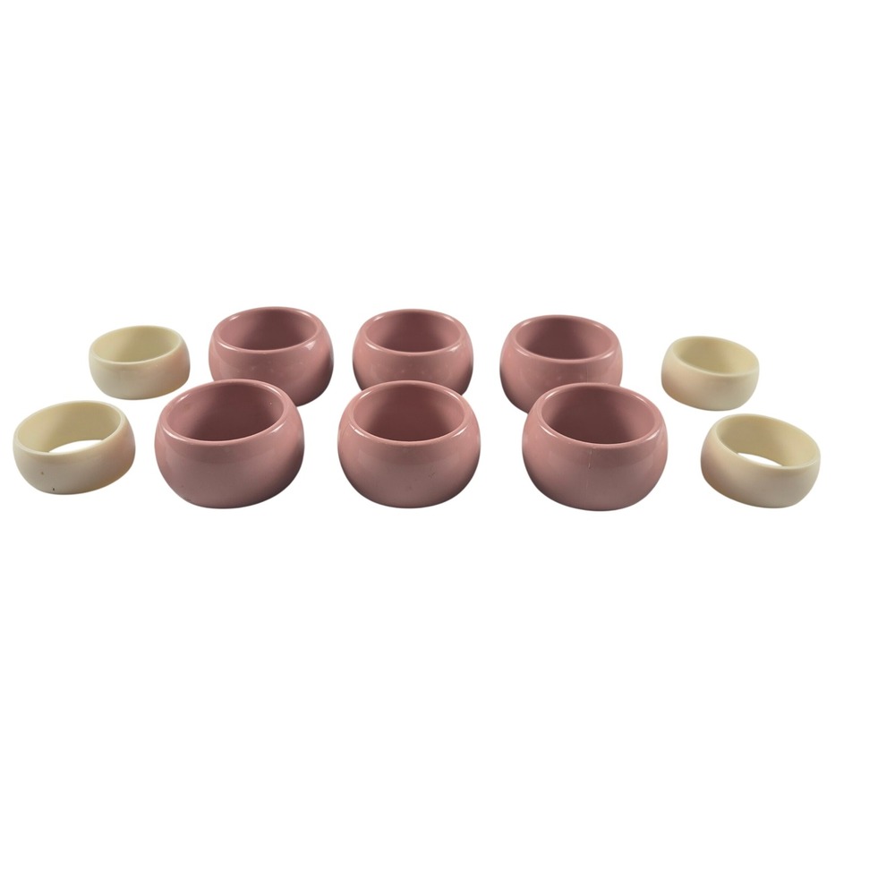 Vintage Pink Ivory Plastic Napkin Rings Set of 10 Retro Cottage Table Decor